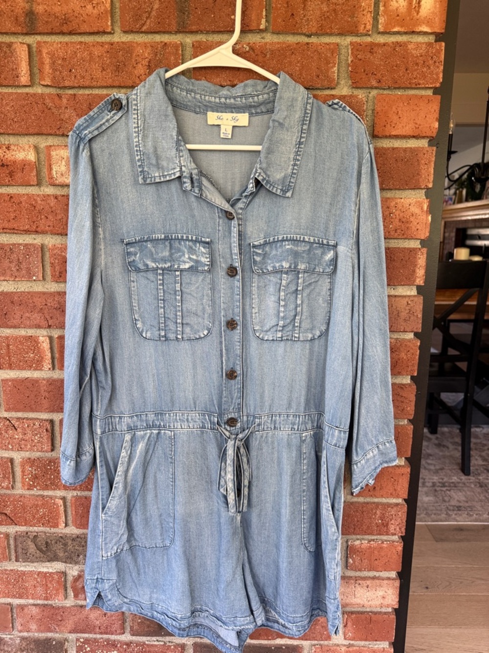 She + Sky Light Blue Denim Romper Jumpsuit